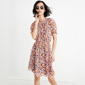 Madewell. Smocked Mockneck Dress. Dreamy Floral Mulled Wine. Medium.